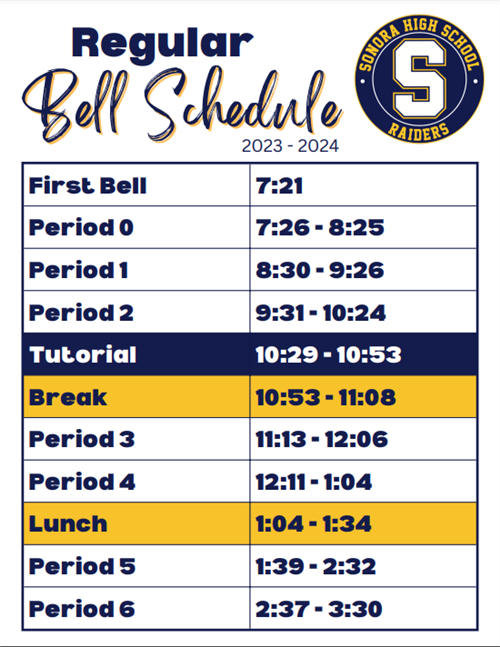 Regular bell schedule times